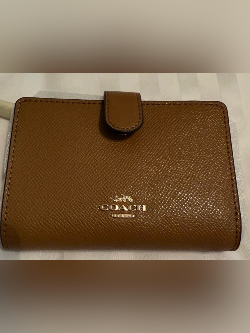 Coach Tan Leather Wallet with Gold Logo